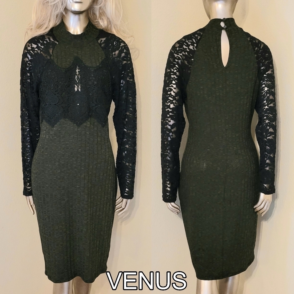 NWT VENUS Lace Embroidered Sweater Midi Dress Sz Medium